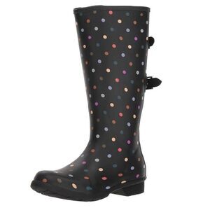 Chooka Womens 8 M Black Polka Dot Rubber Water Resistant Rain Boots NIB YT6